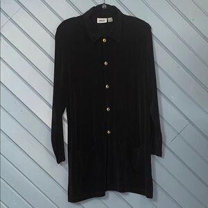 Vintage Chico's Travelers Black Tunic Cardigan with Gold Accents